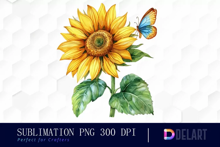 Sunflower With Butterfly Graphics Clipart