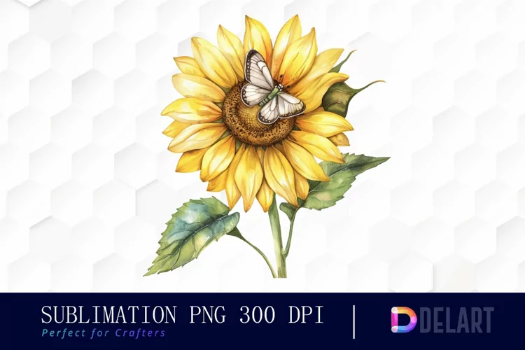 Sunflower With Butterfly Sublimation PNG Clipart