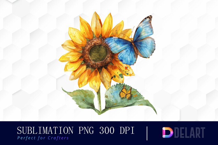 Sunflower With Butterfly Graphics Clipart