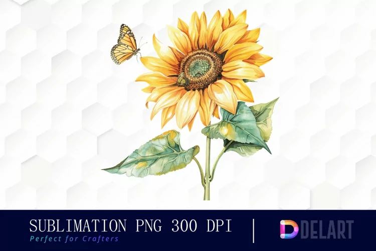 Sunflower With Butterfly Graphics Clipart