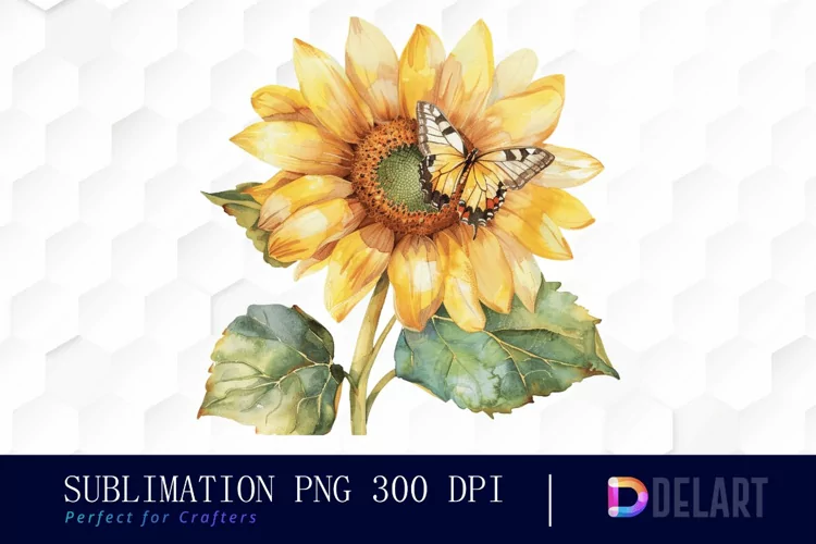 Sunflower With Butterfly Sublimation PNG Clipart
