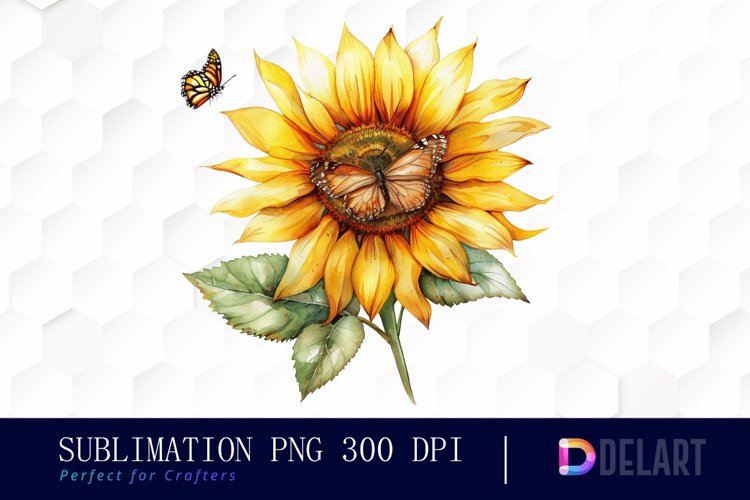 Sunflower With Butterfly Watercolor Clipart