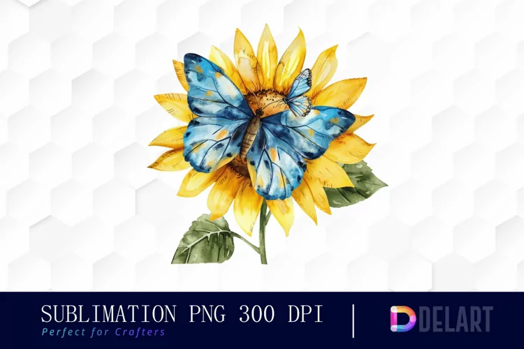 Sunflower With Butterfly Illustration Clipart