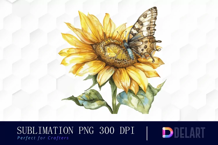 Sunflower With Butterfly Illustration Clipart