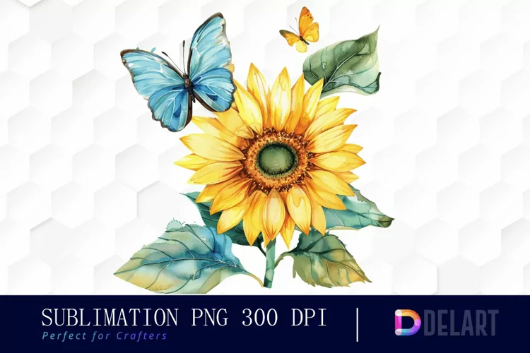 Sunflower With Butterfly Illustration Clipart