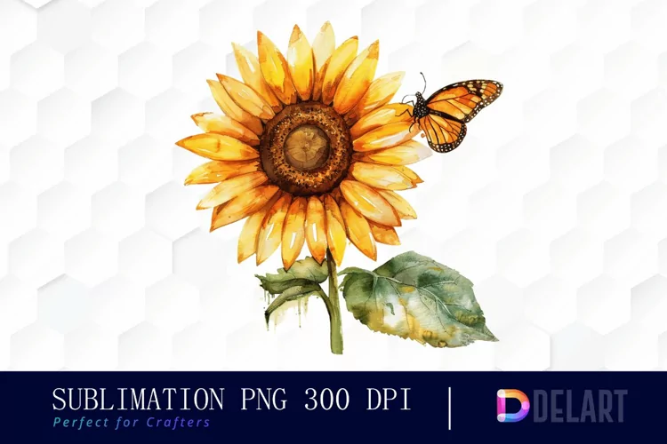 Sunflower With Butterfly Sublimation PNG Clipart