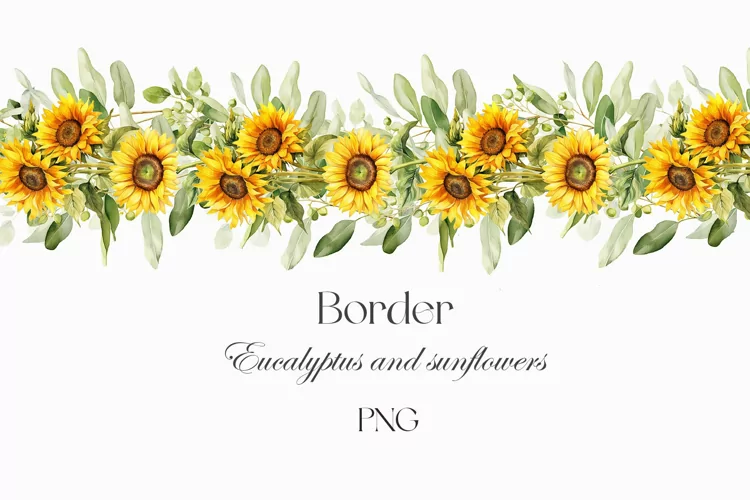 Watercolor sunflowers border. Flowers border