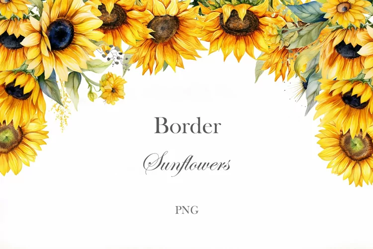 Watercolor sunflowers border