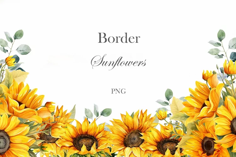 Watercolor sunflowers border