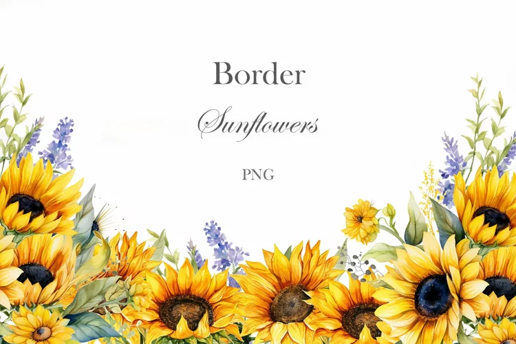 Watercolor sunflowers border