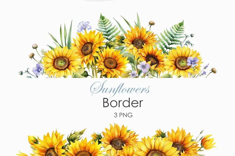 Watercolor sunflowers border PNG