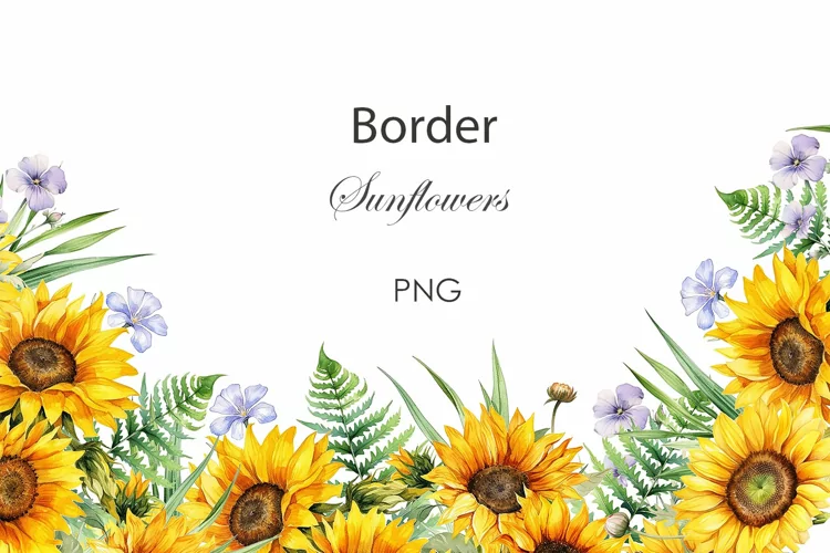 Watercolor sunflowers border PNG