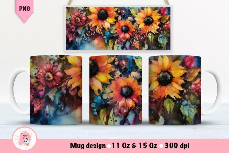 Watercolor Sunflowers Duck Mug Wrap For 11 oz and 15 oz