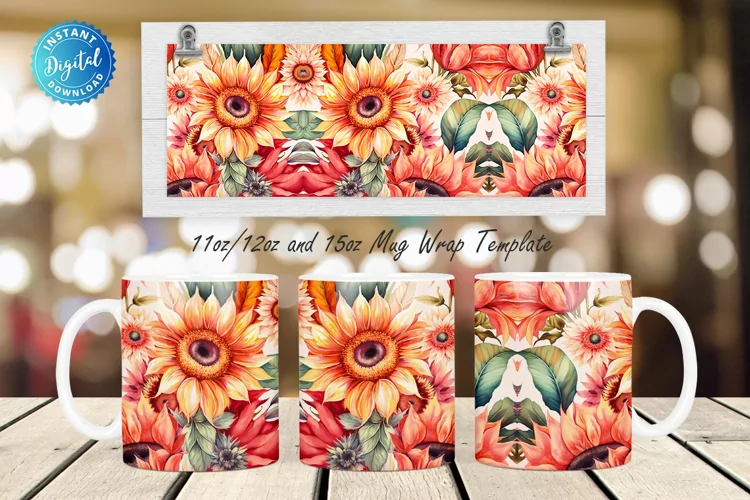 Watercolor Sunflowers Flowers 11, 12 & 15 Oz Mug Sublimation