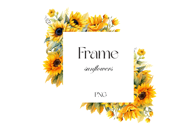 Watercolor sunflowers frame PNG