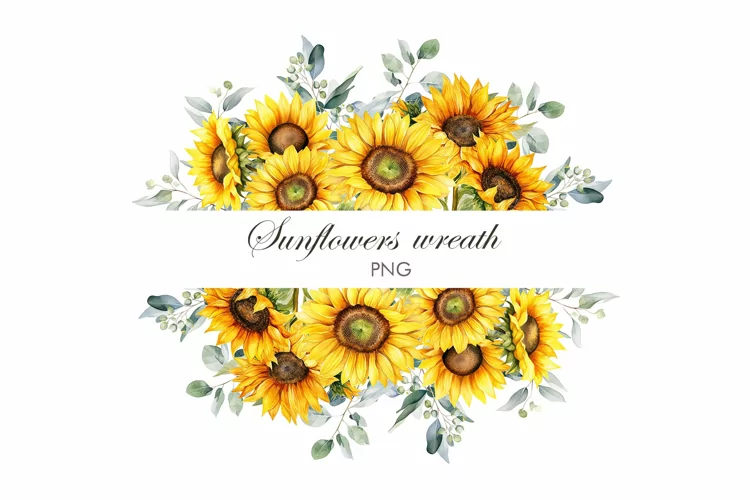 Watercolor sunflowers frame PNG