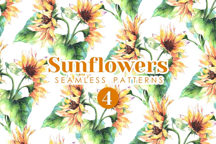 Watercolor sunflowers patterns Summer digital paper pack for printing