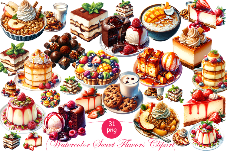 Sweet Clipart, Watercolor Sweet Flavors Clipart