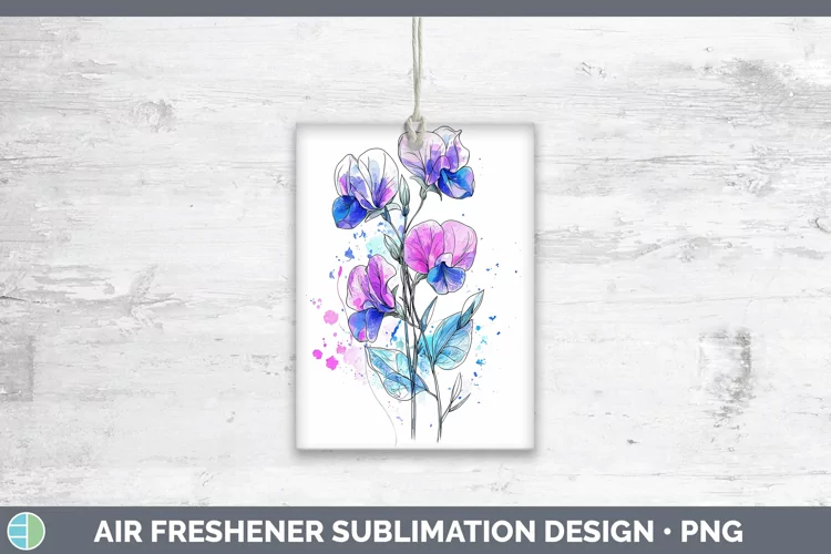 Watercolor Sweet Pea Air Freshener Sublimation Car Freshener