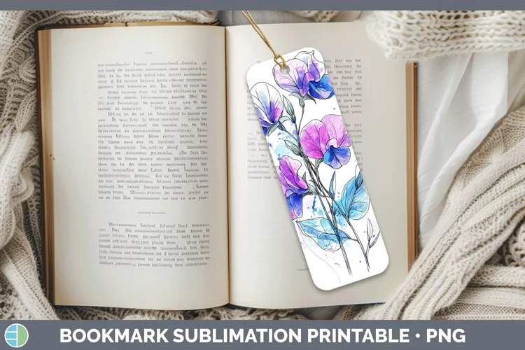 Watercolor Sweet Pea Bookmark Sublimation Printable Designs