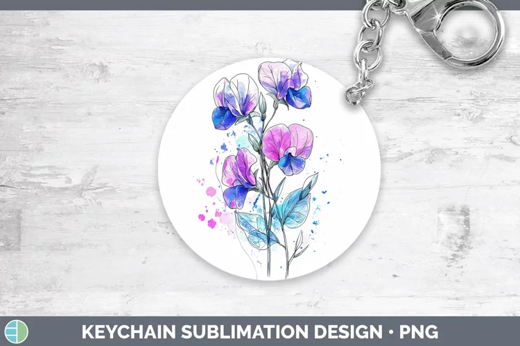 Watercolor Sweet Pea Keychain Sublimation Keyring Designs