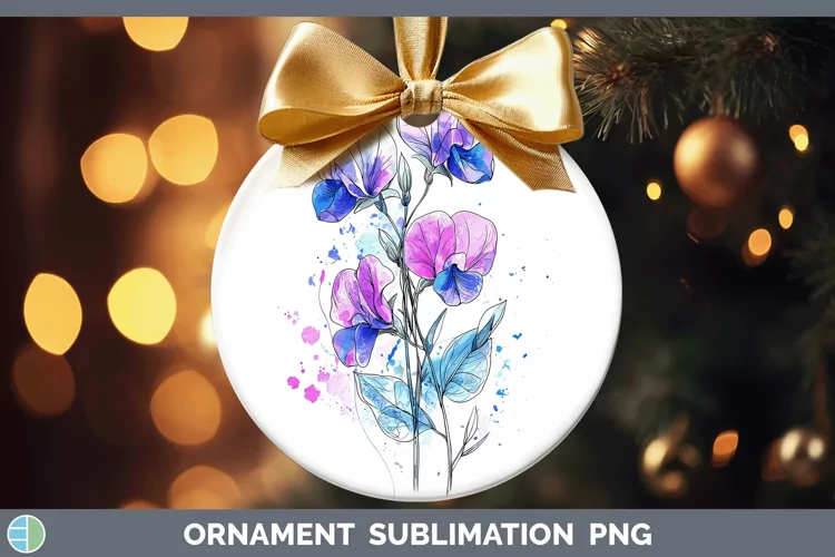 Watercolor Sweet Pea Ornament Sublimation Bauble Designs