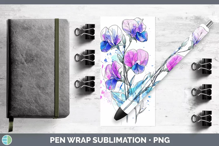 Watercolor Sweet Pea Pen Wrap Sublimation Pen Designs