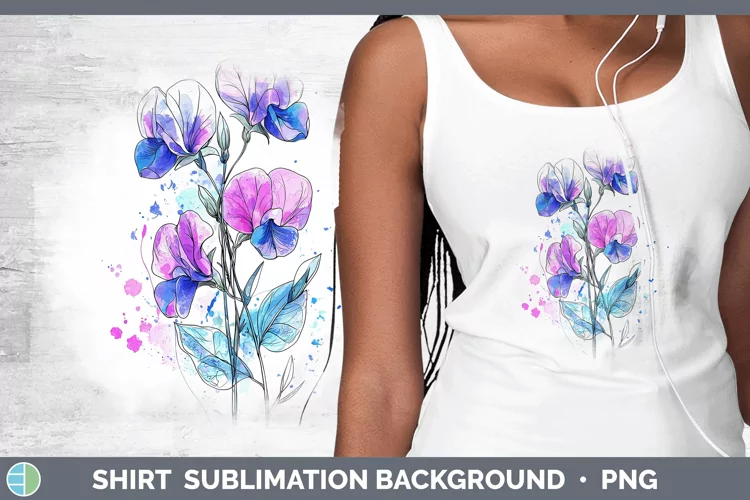 Watercolor Sweet Pea Shirt Sublimation Sublimation Backgroun