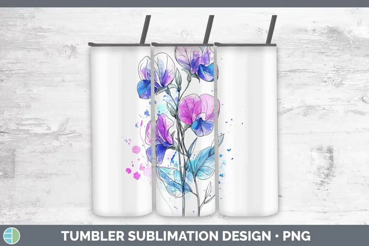 Watercolor Sweet Pea Tumbler Sublimation 20 oz Skinny Tumble