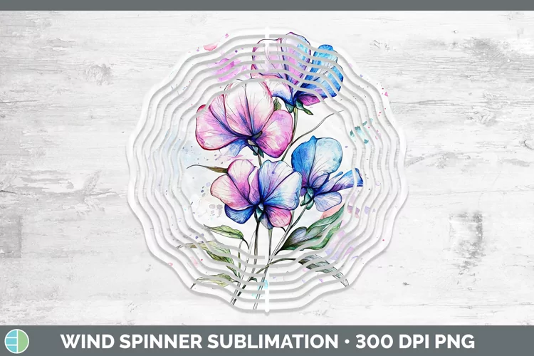 Watercolor Sweet Pea Wind Spinner Sublimation Spinner Design