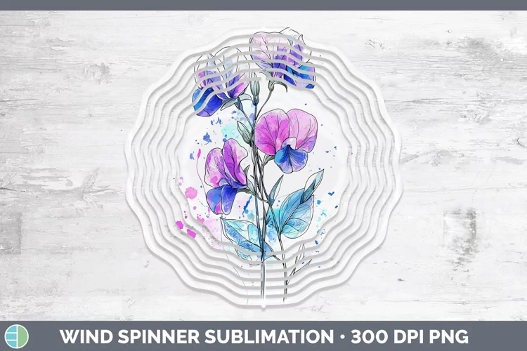 Watercolor Sweet Pea Wind Spinner Sublimation Spinner Design