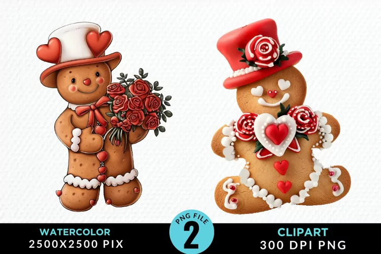 Watercolor Sweet Valentines Gingerbread Clipart