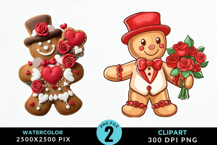 Watercolor Sweet Valentines Gingerbread Clipart