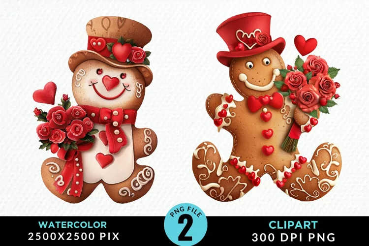 Watercolor Sweet Valentines Gingerbread Clipart