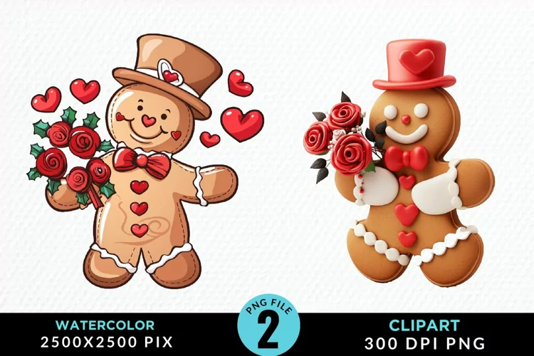 Watercolor Sweet Valentines Gingerbread Clipart