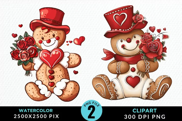 Watercolor Sweet Valentines Gingerbread Clipart