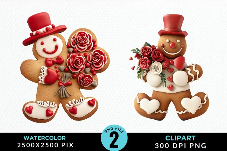 Watercolor Sweet Valentines Gingerbread Art Clipart