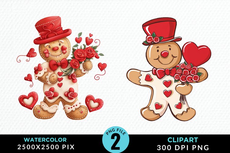 Watercolor Sweet Valentines Gingerbread Clipart