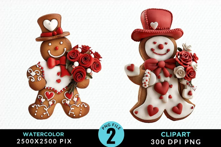 Watercolor Sweet Valentines Gingerbread Art Clipart