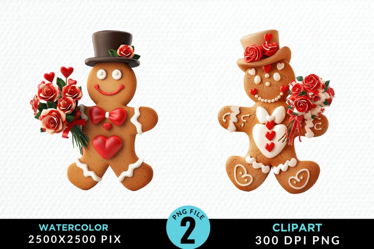 Watercolor Sweet Valentines Gingerbread Clipart