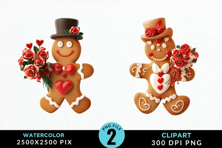 Watercolor Sweet Valentines Gingerbread Clipart