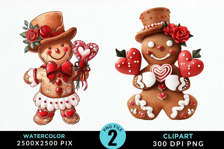 Watercolor Sweet Valentines Gingerbread Clipart