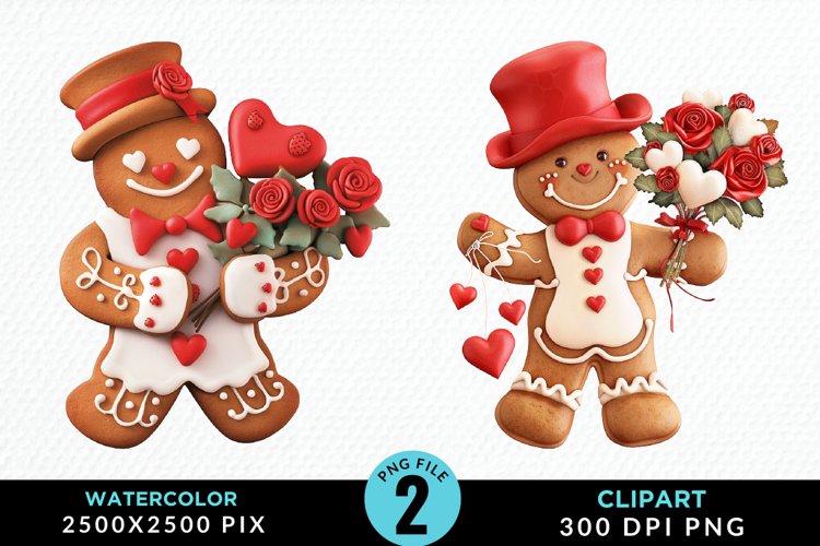 Watercolor Sweet Valentines Gingerbread Clipart