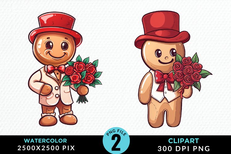 Watercolor Sweet Valentines Gingerbread Clipart