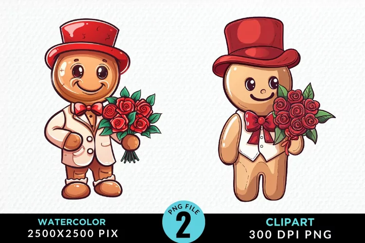Watercolor Sweet Valentines Gingerbread Clipart