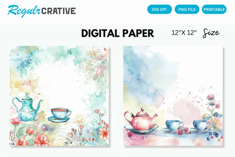 Watercolor Tea Party Digital Paper, Watercolor Background