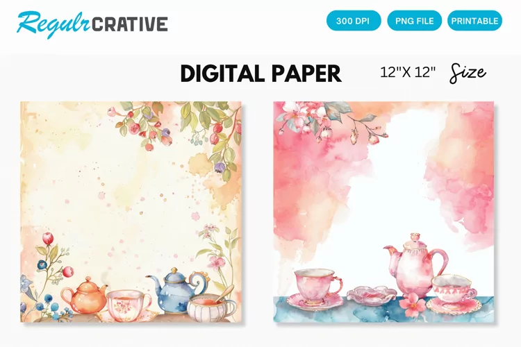 Watercolor Tea Party Seamless Digital Paper