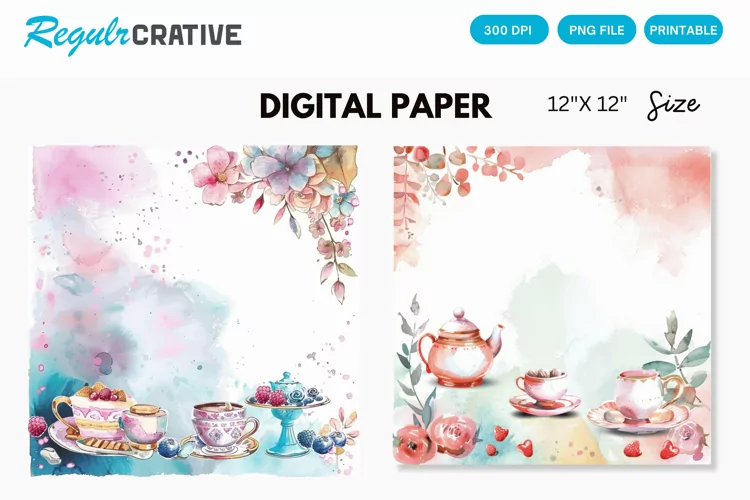 Watercolor Tea Party Seamless Digital Paper