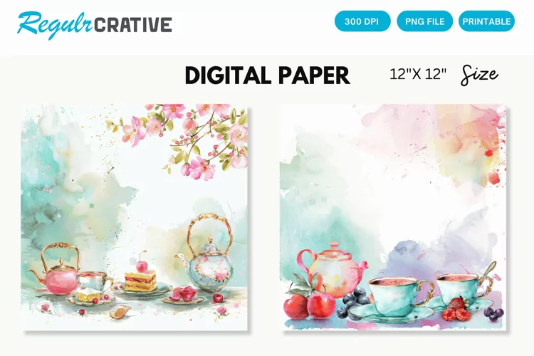 Watercolor Tea Party Seamless Digital Paper