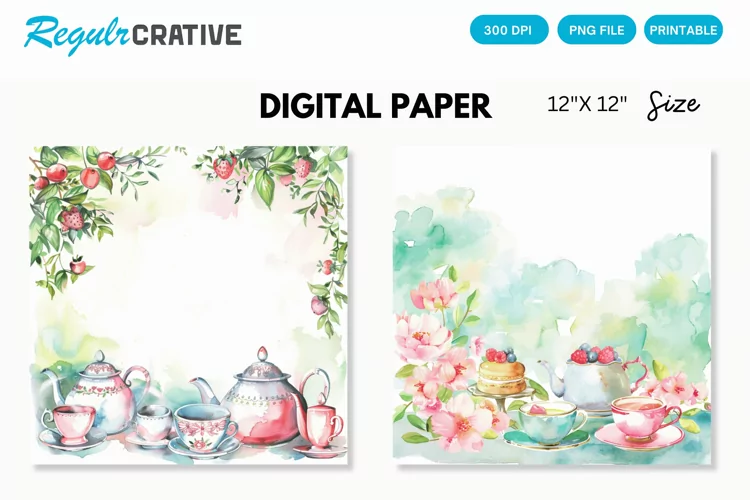 Watercolor Tea Party Digital Paper, Watercolor Background
